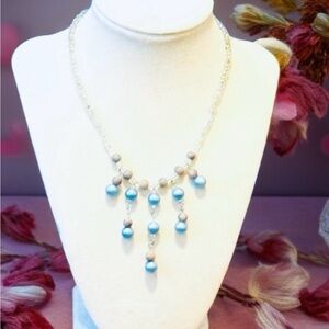 0063 Jewelry blend 2 pcs blue beaded necklace and 1 pr blue dangle earrings